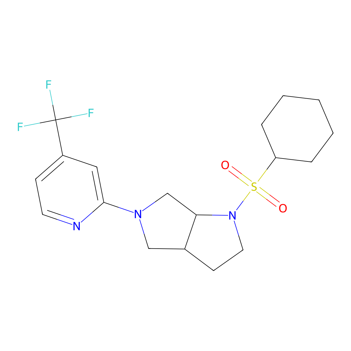 2-[1-(Cyclohexanesulfonyl)-octahydropyrrolo[2,3-c]pyrrol-5-yl]-4-(trifluoromethyl)pyridine molecular structure, CAS 2742049-46-1