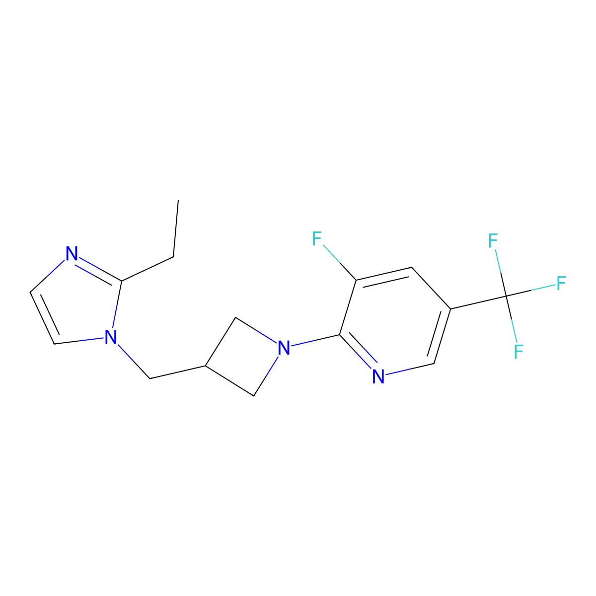 2-{3-[(2-ethyl-1H-imidazol-1-yl)methyl]azetidin-1-yl}-3-fluoro-5-(trifluoromethyl)pyridine molecular structure, CAS 2742049-47-2