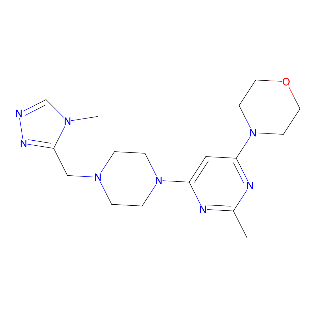 4-(2-methyl-6-{4-[(4-methyl-4H-1,2,4-triazol-3-yl)methyl]piperazin-1-yl}pyrimidin-4-yl)morpholine molecular structure, CAS 2742049-53-0