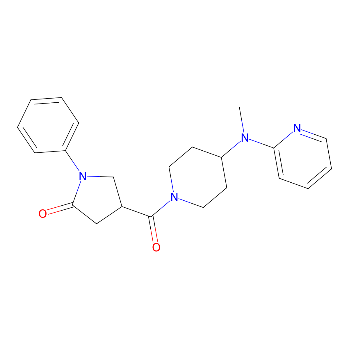 4-{4-[Methyl(pyridin-2-yl)amino]piperidine-1-carbonyl}-1-phenylpyrrolidin-2-one molecular structure, CAS 2742049-55-2