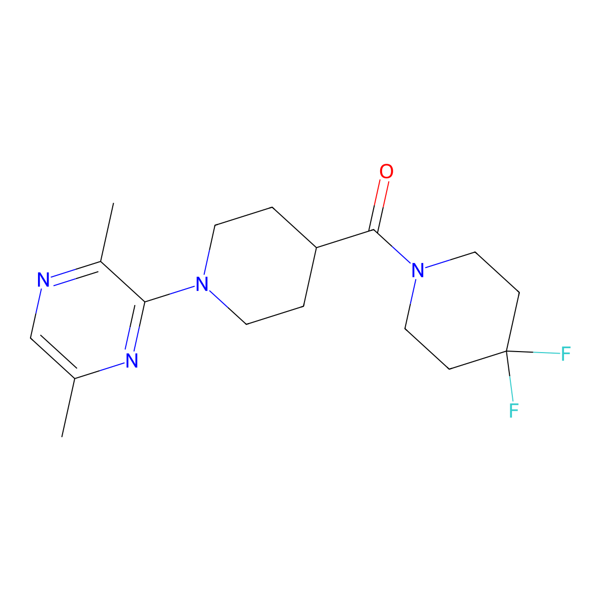 3-[4-(4,4-Difluoropiperidine-1-carbonyl)piperidin-1-yl]-2,5-dimethylpyrazine molecular structure, CAS 2742049-56-3