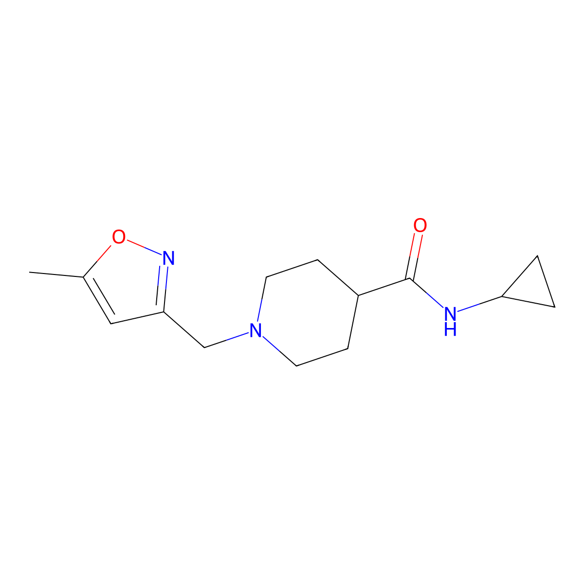 N-cyclopropyl-1-[(5-methyl-1,2-oxazol-3-yl)methyl]piperidine-4-carboxamide molecular structure, CAS 2742049-61-0