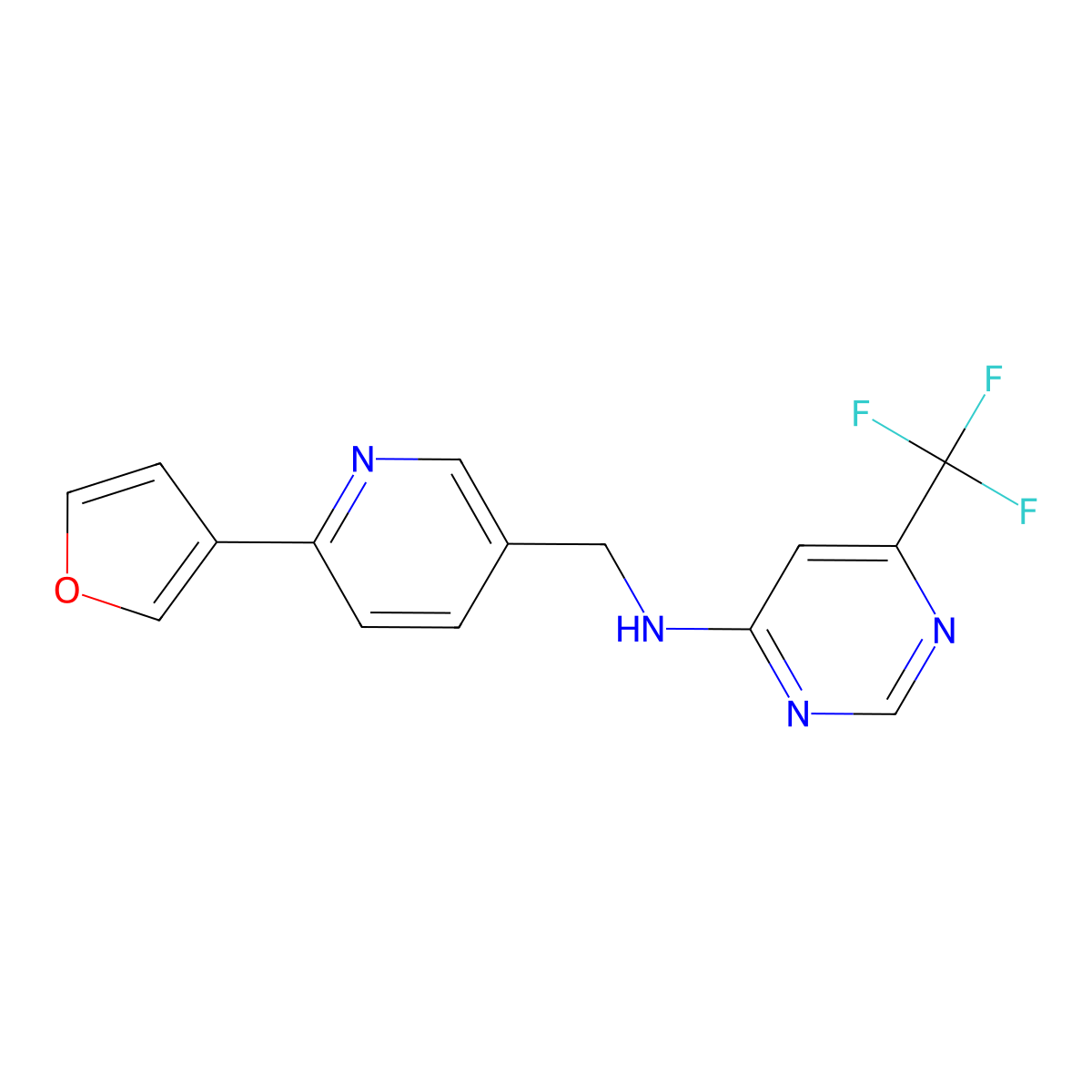 N-[[6-(furan-3-yl)pyridin-3-yl]methyl]6-(trifluoromethyl)pyrimidin-4-amine molecular structure, CAS 2742049-62-1