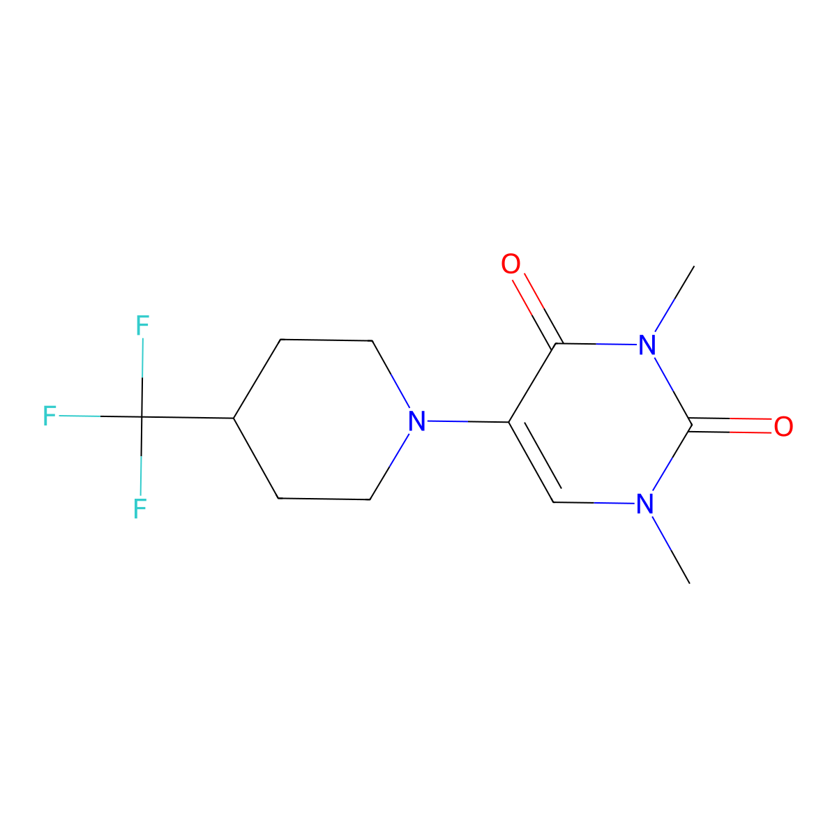 1,3-Dimethyl-5-[4-(trifluoromethyl)piperidin-1-yl]-1,2,3,4-tetrahydropyrimidine-2,4-dione molecular structure, CAS 2742049-64-3