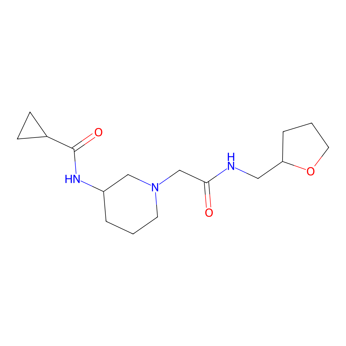 N-[1-[2-oxo-2-(oxolan-2-ylmethylamino)ethyl]piperidin-3-yl]cyclopropanecarboxamide molecular structure, CAS 2742049-65-4