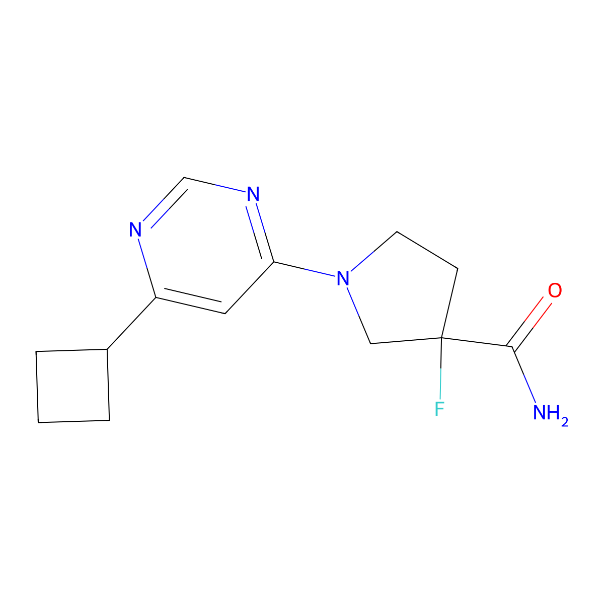 1-(6-Cyclobutylpyrimidin-4-yl)-3-fluoropyrrolidine-3-carboxamide molecular structure, CAS 2742049-70-1