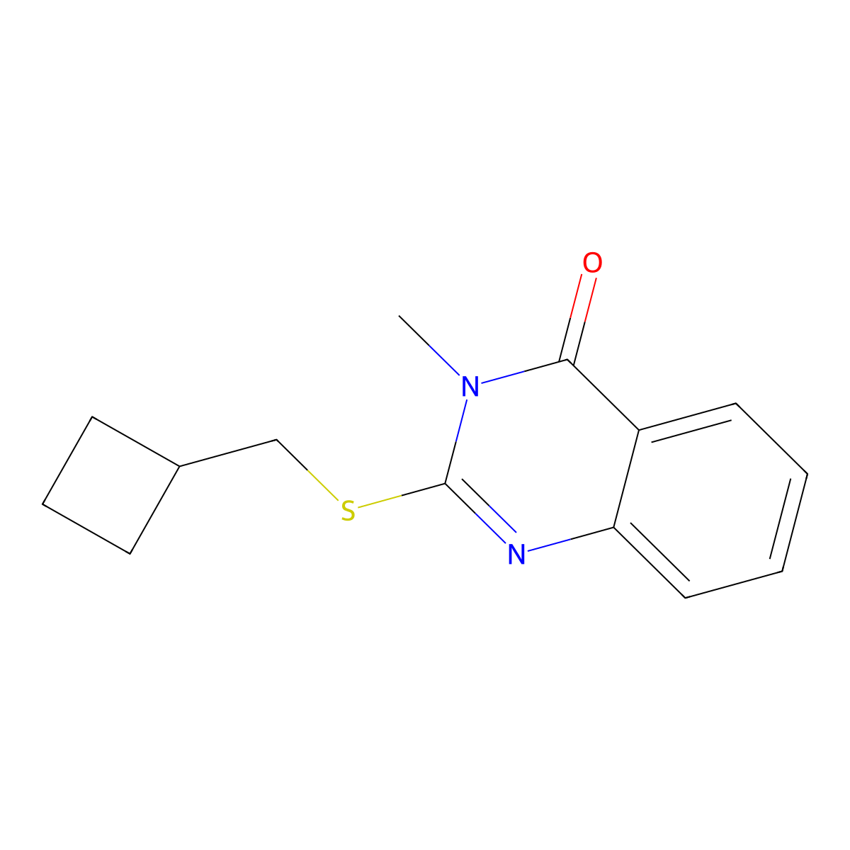 2-[(Cyclobutylmethyl)sulfanyl]-3-methyl-3,4-dihydroquinazolin-4-one molecular structure, CAS 2742049-73-4
