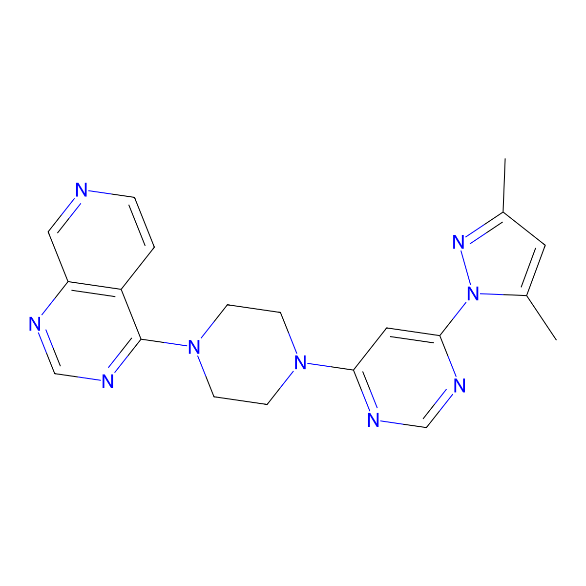 4-(3,5-dimethyl-1H-pyrazol-1-yl)-6-(4-{pyrido[3,4-d]pyrimidin-4-yl}piperazin-1-yl)pyrimidine molecular structure, CAS 2742049-75-6