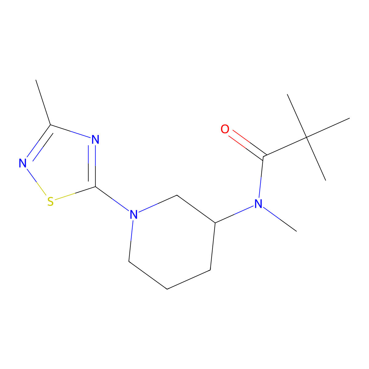 N,2,2-trimethyl-N-[1-(3-methyl-1,2,4-thiadiazol-5-yl)piperidin-3-yl]propanamide molecular structure, CAS 2742049-76-7
