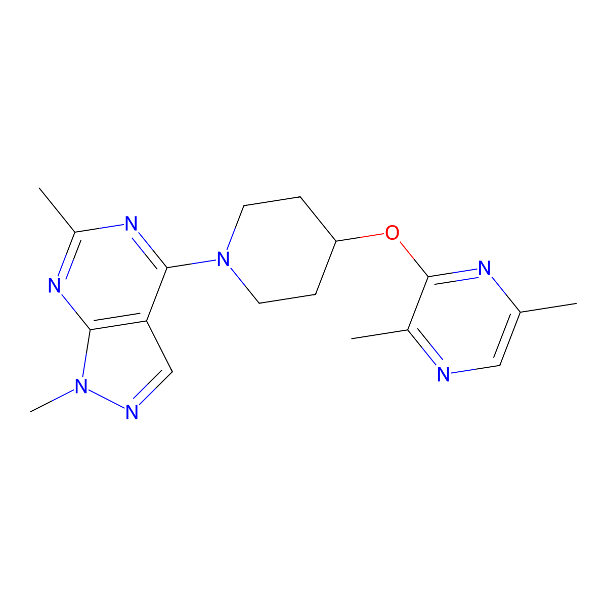 3-[(1-{1,6-dimethyl-1H-pyrazolo[3,4-d]pyrimidin-4-yl}piperidin-4-yl)oxy]-2,5-dimethylpyrazine molecular structure, CAS 2742049-77-8
