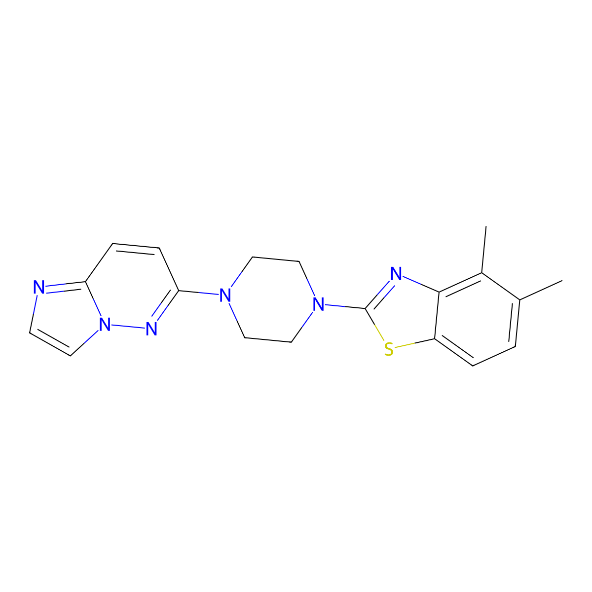 2-(4-{Imidazo[1,2-b]pyridazin-6-yl}piperazin-1-yl)-4,5-dimethyl-1,3-benzothiazole molecular structure, CAS 2742049-79-0