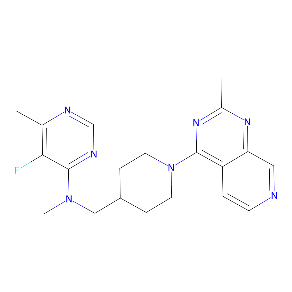 5-fluoro-N,6-dimethyl-N-[(1-{2-methylpyrido[3,4-d]pyrimidin-4-yl}piperidin-4-yl)methyl]pyrimidin-4-amine molecular structure, CAS 2742049-86-9