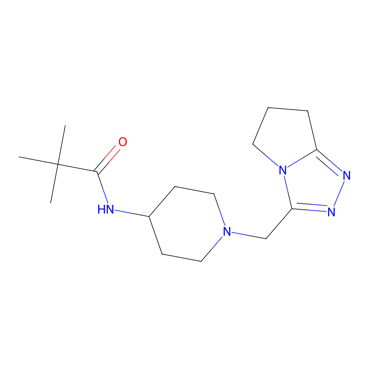 2,2-dimethyl-N-[1-({5H,6H,7H-pyrrolo[2,1-c][1,2,4]triazol-3-yl}methyl)piperidin-4-yl]propanamide molecular structure, CAS 2742049-87-0