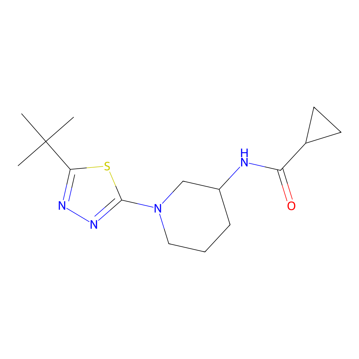 N-[1-(5-tert-butyl-1,3,4-thiadiazol-2-yl)piperidin-3-yl]cyclopropanecarboxamide molecular structure, CAS 2742049-92-7