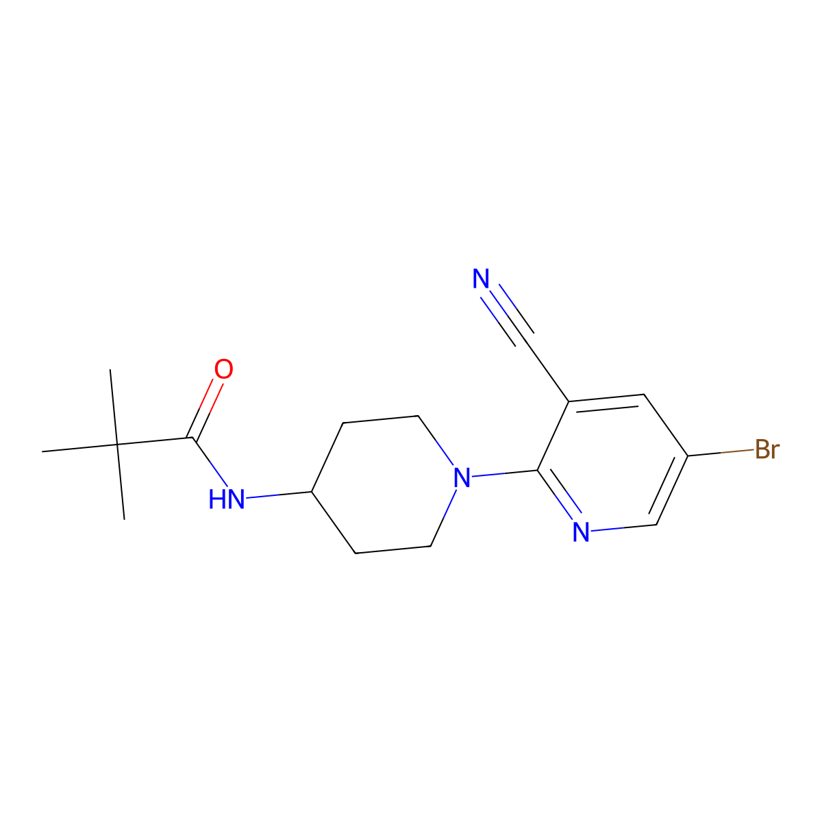 N-[1-(5-bromo-3-cyanopyridin-2-yl)piperidin-4-yl]-2,2-dimethylpropanamide molecular structure, CAS 2742049-97-2