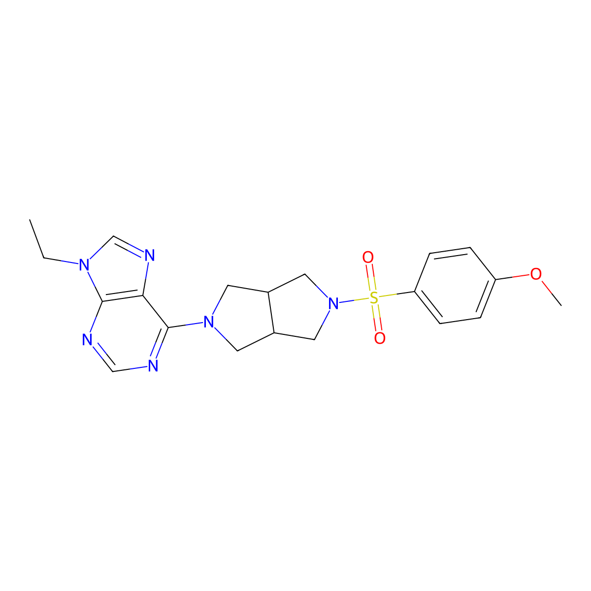9-ethyl-6-[5-(4-methoxybenzenesulfonyl)-octahydropyrrolo[3,4-c]pyrrol-2-yl]-9H-purine molecular structure, CAS 2742050-05-9