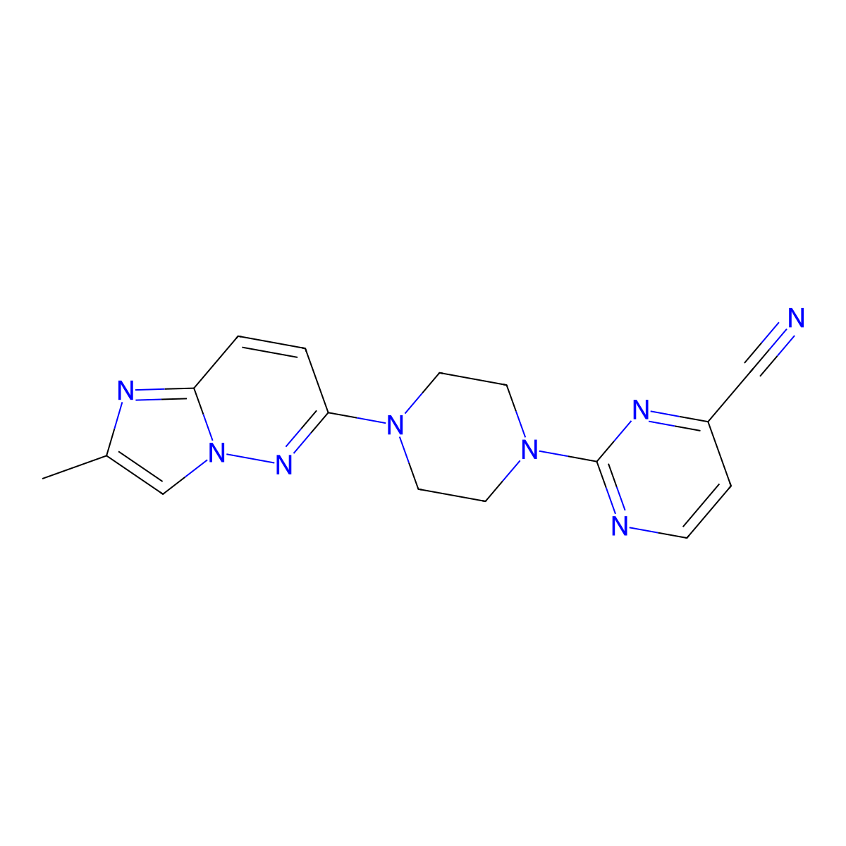 2-(4-{2-Methylimidazo[1,2-b]pyridazin-6-yl}piperazin-1-yl)pyrimidine-4-carbonitrile molecular structure, CAS 2742050-06-0