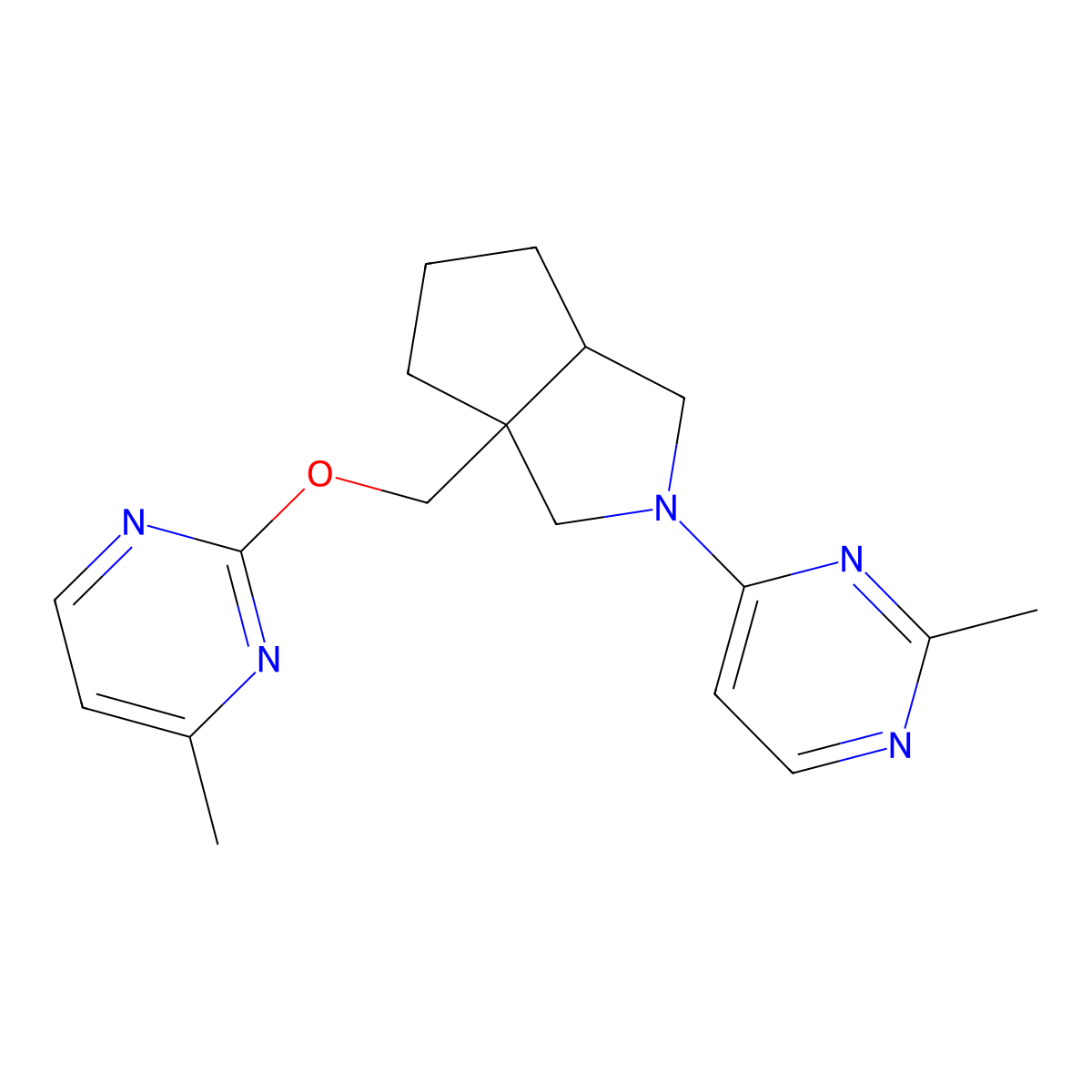 4-(3a-{[(4-Methylpyrimidin-2-yl)oxy]methyl}-octahydrocyclopenta[c]pyrrol-2-yl)-2-methylpyrimidine molecular structure, CAS 2742050-09-3