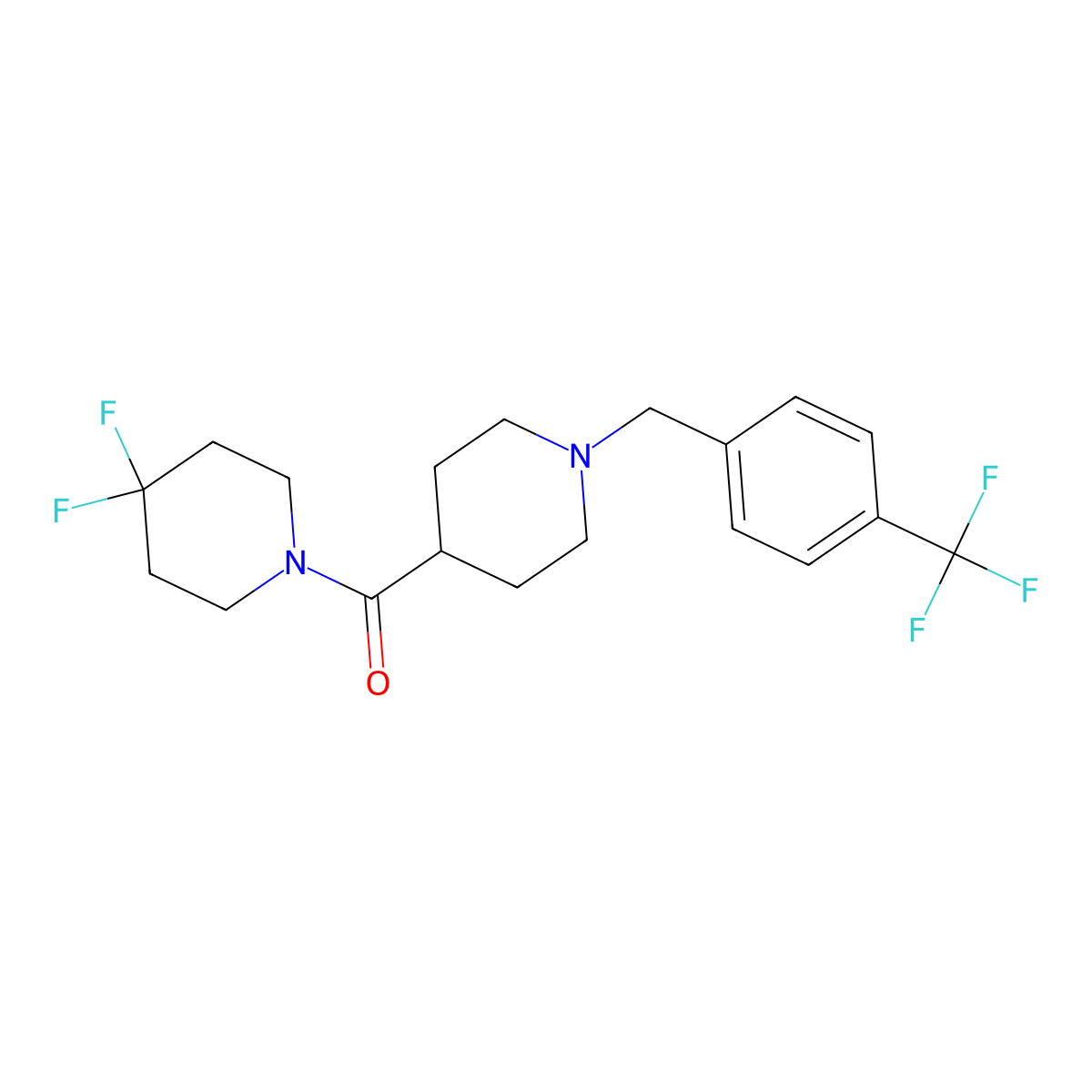 4,4-Difluoro-1-(1-{[4-(trifluoromethyl)phenyl]methyl}piperidine-4-carbonyl)piperidine molecular structure, CAS 2742050-12-8