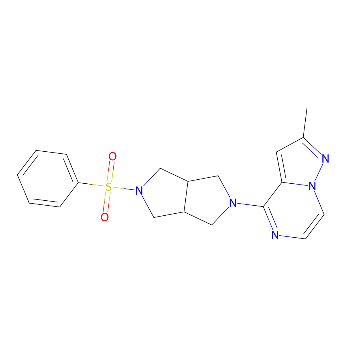 2-(Benzenesulfonyl)-5-{2-methylpyrazolo[1,5-a]pyrazin-4-yl}-octahydropyrrolo[3,4-c]pyrrole molecular structure, CAS 2742050-14-0