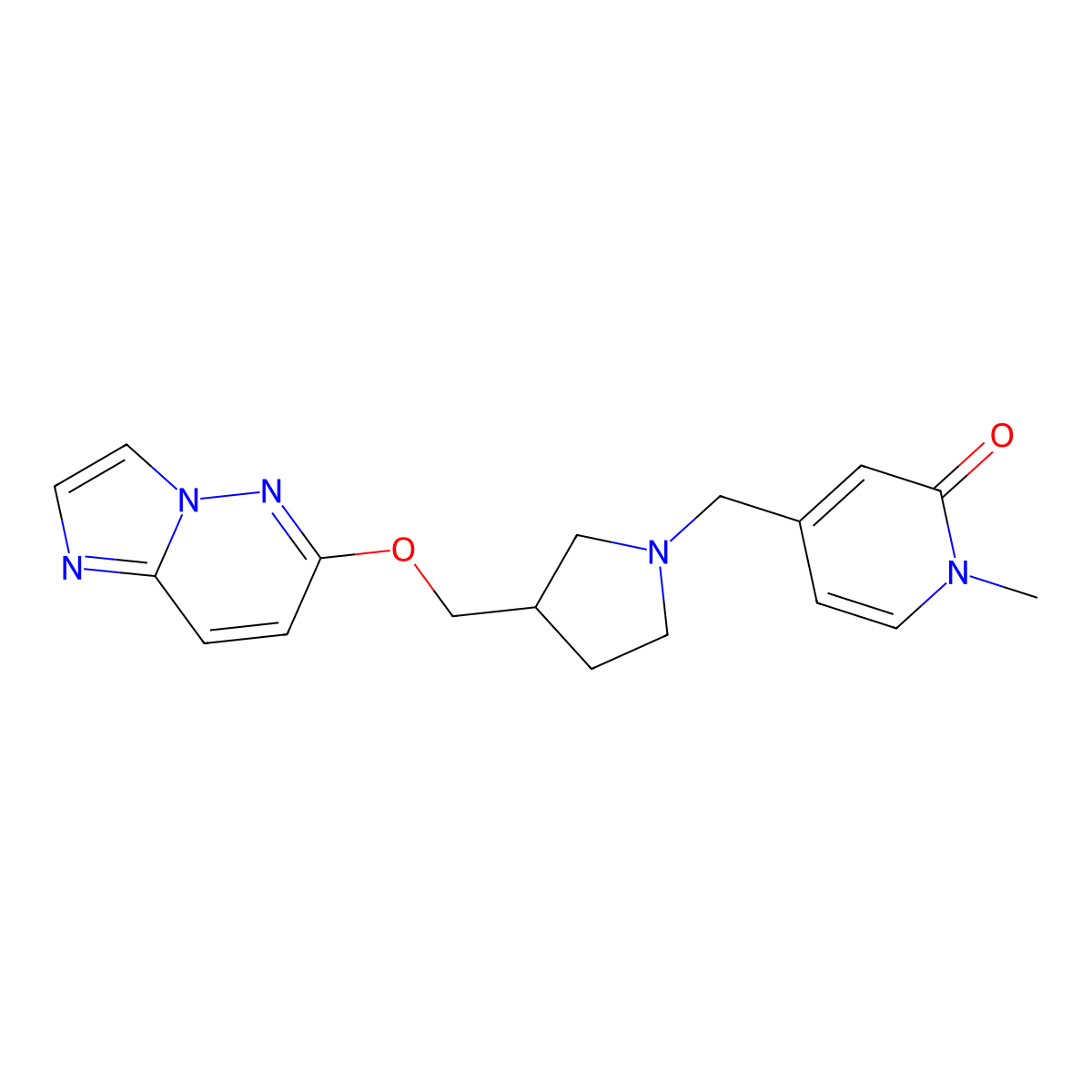 4-{[3-({Imidazo[1,2-b]pyridazin-6-yloxy}methyl)pyrrolidin-1-yl]methyl}-1-methyl-1,2-dihydropyridin-2-one molecular structure, CAS 2742050-15-1