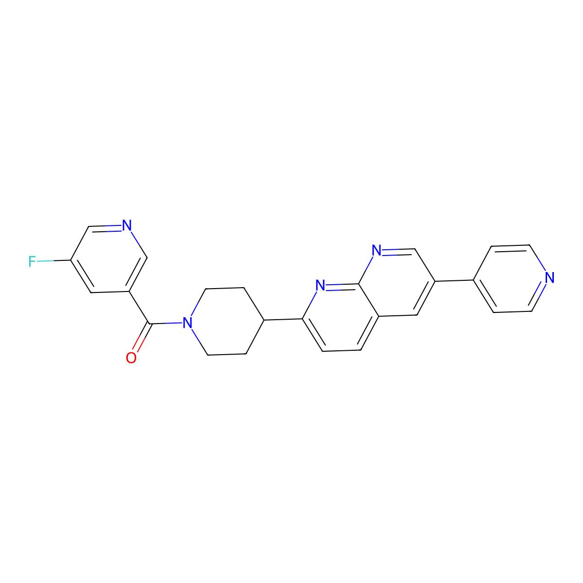 2-[1-(5-Fluoropyridine-3-carbonyl)piperidin-4-yl]-6-(pyridin-4-yl)-1,8-naphthyridine molecular structure, CAS 2742050-17-3