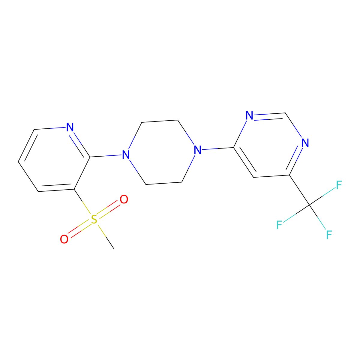 4-[4-(3-Methanesulfonylpyridin-2-yl)piperazin-1-yl]-6-(trifluoromethyl)pyrimidine molecular structure, CAS 2742050-19-5