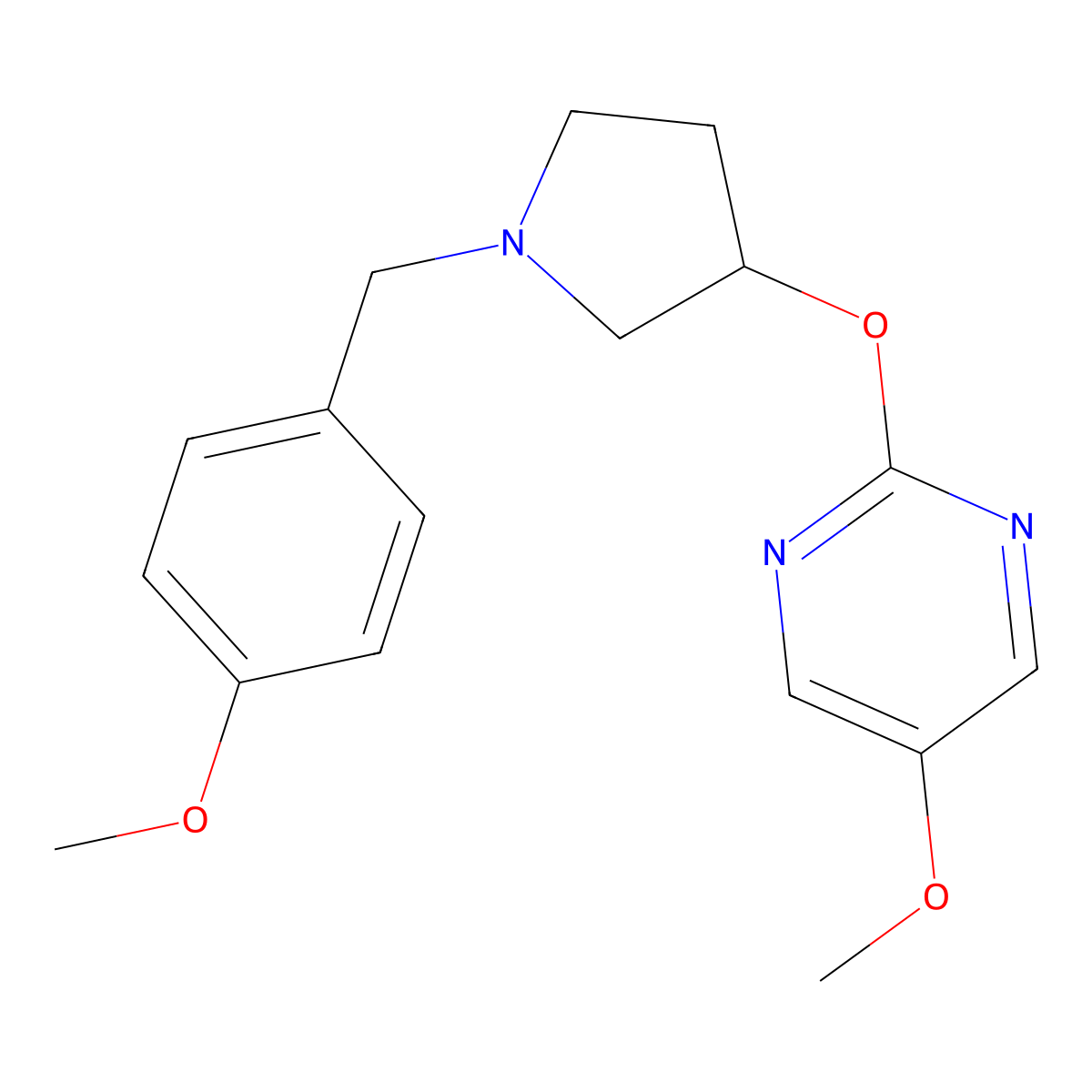 5-Methoxy-2-({1-[(4-methoxyphenyl)methyl]pyrrolidin-3-yl}oxy)pyrimidine molecular structure, CAS 2742050-22-0