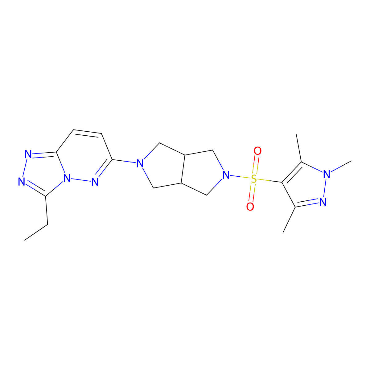 4-[(5-{3-ethyl-[1,2,4]triazolo[4,3-b]pyridazin-6-yl}-octahydropyrrolo[3,4-c]pyrrol-2-yl)sulfonyl]-1,3,5-trimethyl-1H-pyrazole molecular structure, CAS 2742050-24-2