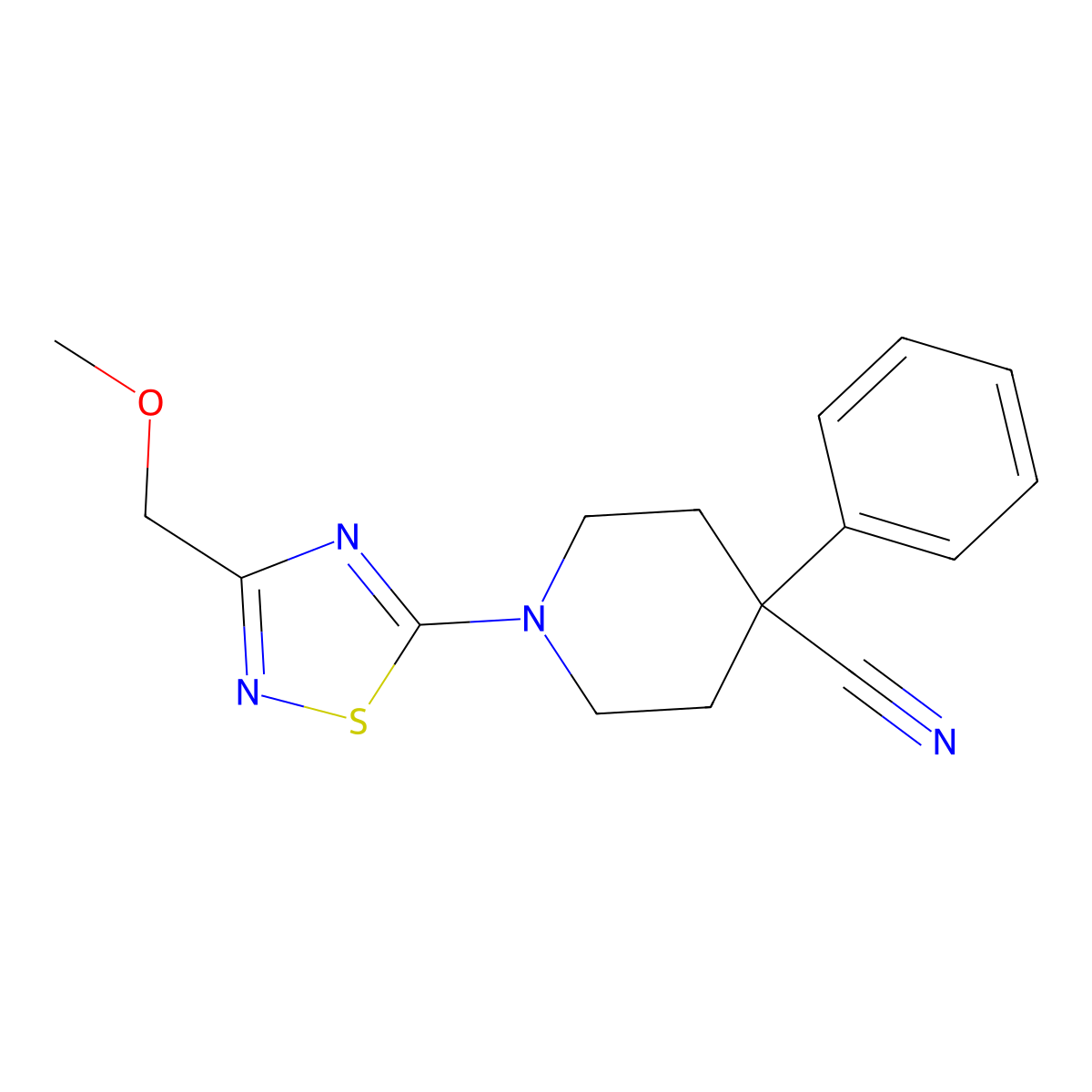 1-[3-(Methoxymethyl)-1,2,4-thiadiazol-5-yl]-4-phenylpiperidine-4-carbonitrile molecular structure, CAS 2742050-25-3