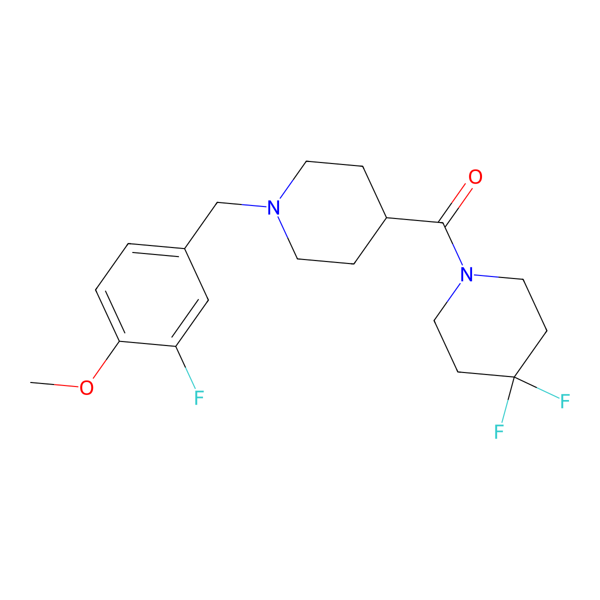 4,4-Difluoro-1-{1-[(3-fluoro-4-methoxyphenyl)methyl]piperidine-4-carbonyl}piperidine molecular structure, CAS 2742050-27-5