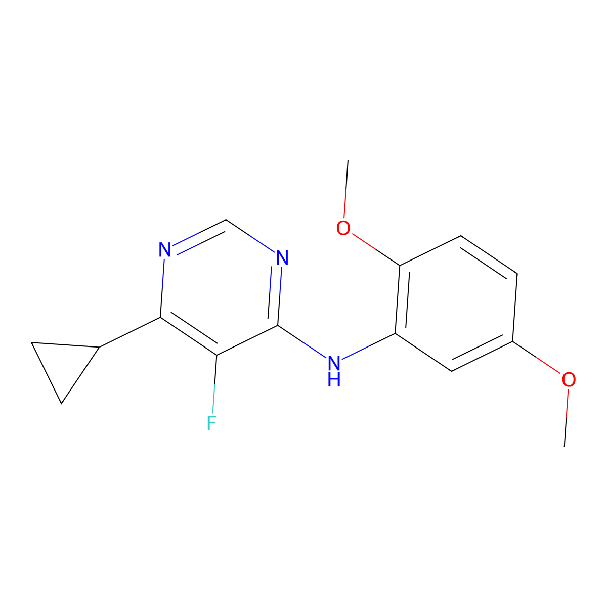 6-cyclopropyl-N-(2,5-dimethoxyphenyl)-5-fluoropyrimidin-4-amine molecular structure, CAS 2742050-29-7