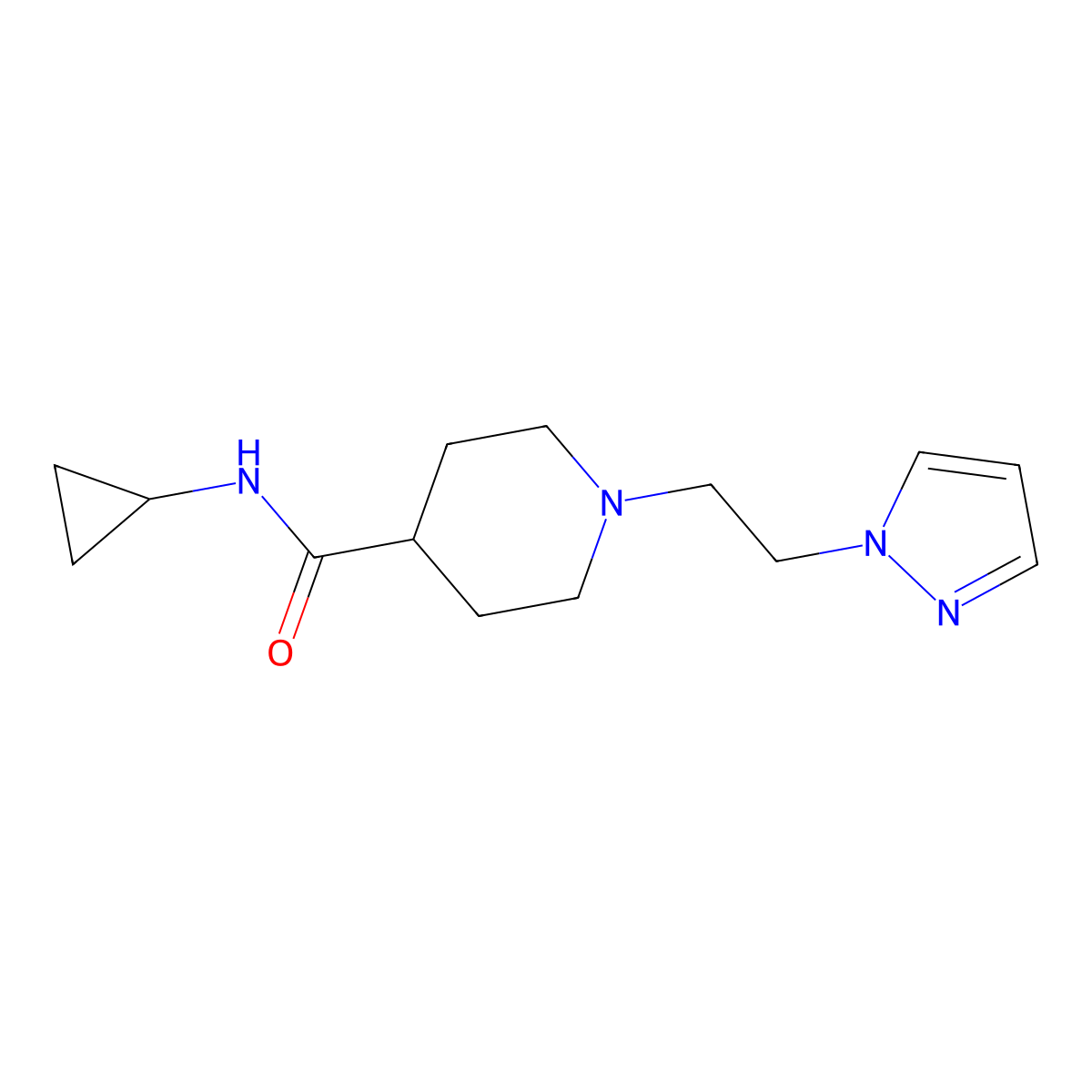N-cyclopropyl-1-[2-(1H-pyrazol-1-yl)ethyl]piperidine-4-carboxamide molecular structure, CAS 2742050-34-4