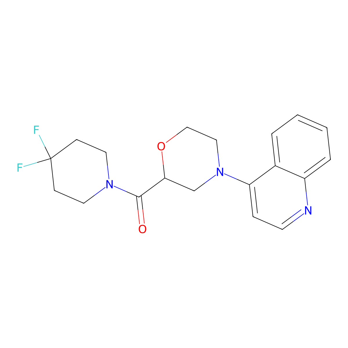 4-[2-(4,4-Difluoropiperidine-1-carbonyl)morpholin-4-yl]quinoline molecular structure, CAS 2742050-36-6