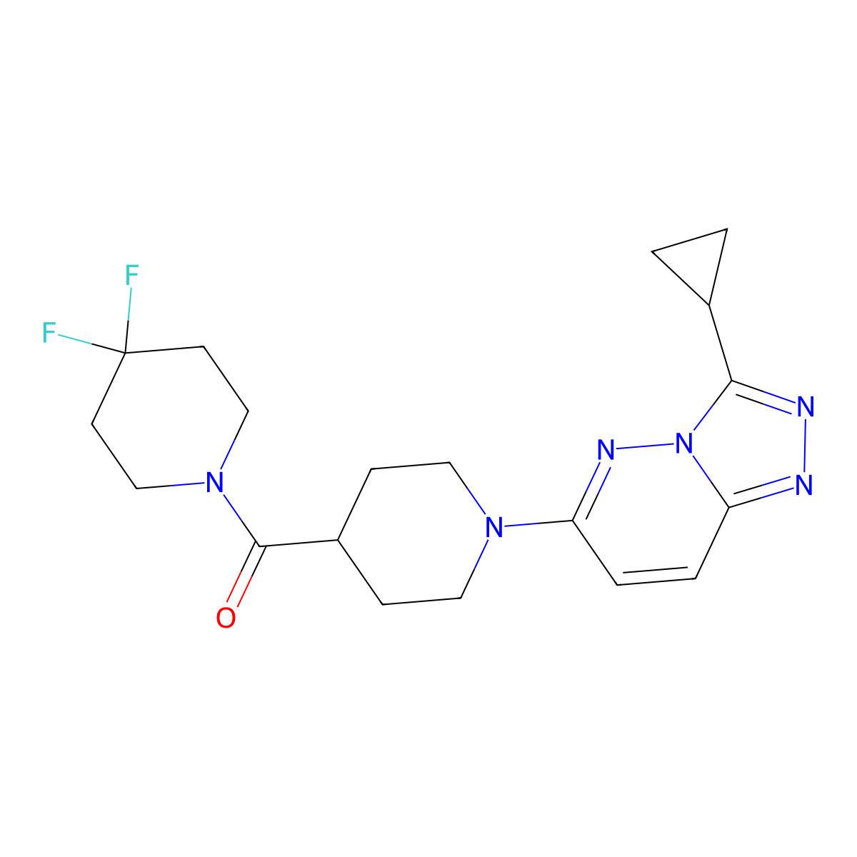 1-{3-Cyclopropyl-[1,2,4]triazolo[4,3-b]pyridazin-6-yl}-4-(4,4-difluoropiperidine-1-carbonyl)piperidine molecular structure, CAS 2742050-46-8