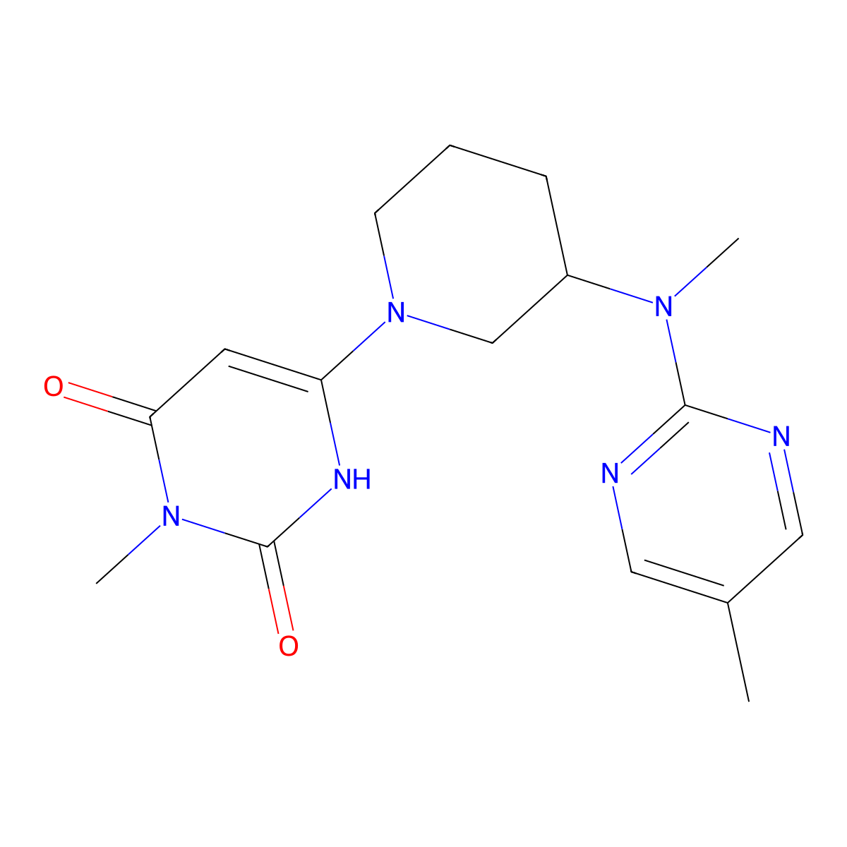 3-Methyl-6-{3-[methyl(5-methylpyrimidin-2-yl)amino]piperidin-1-yl}-1,2,3,4-tetrahydropyrimidine-2,4-dione molecular structure, CAS 2742050-47-9
