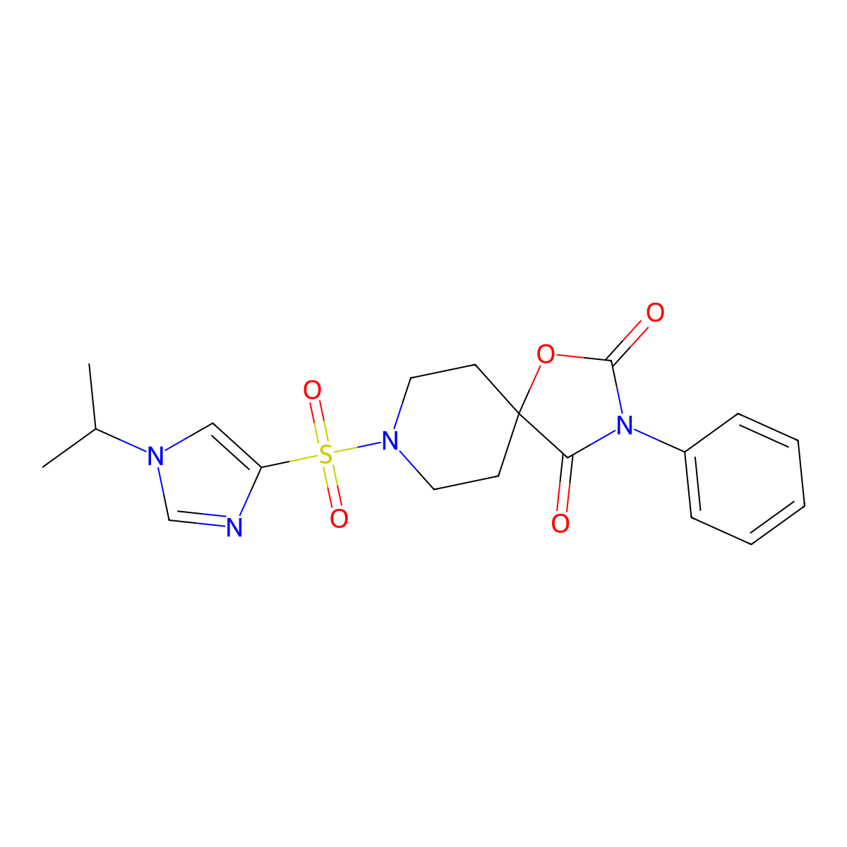 3-phenyl-8-{[1-(propan-2-yl)-1H-imidazol-4-yl]sulfonyl}-1-oxa-3,8-diazaspiro[4.5]decane-2,4-dione molecular structure, CAS 2742050-49-1