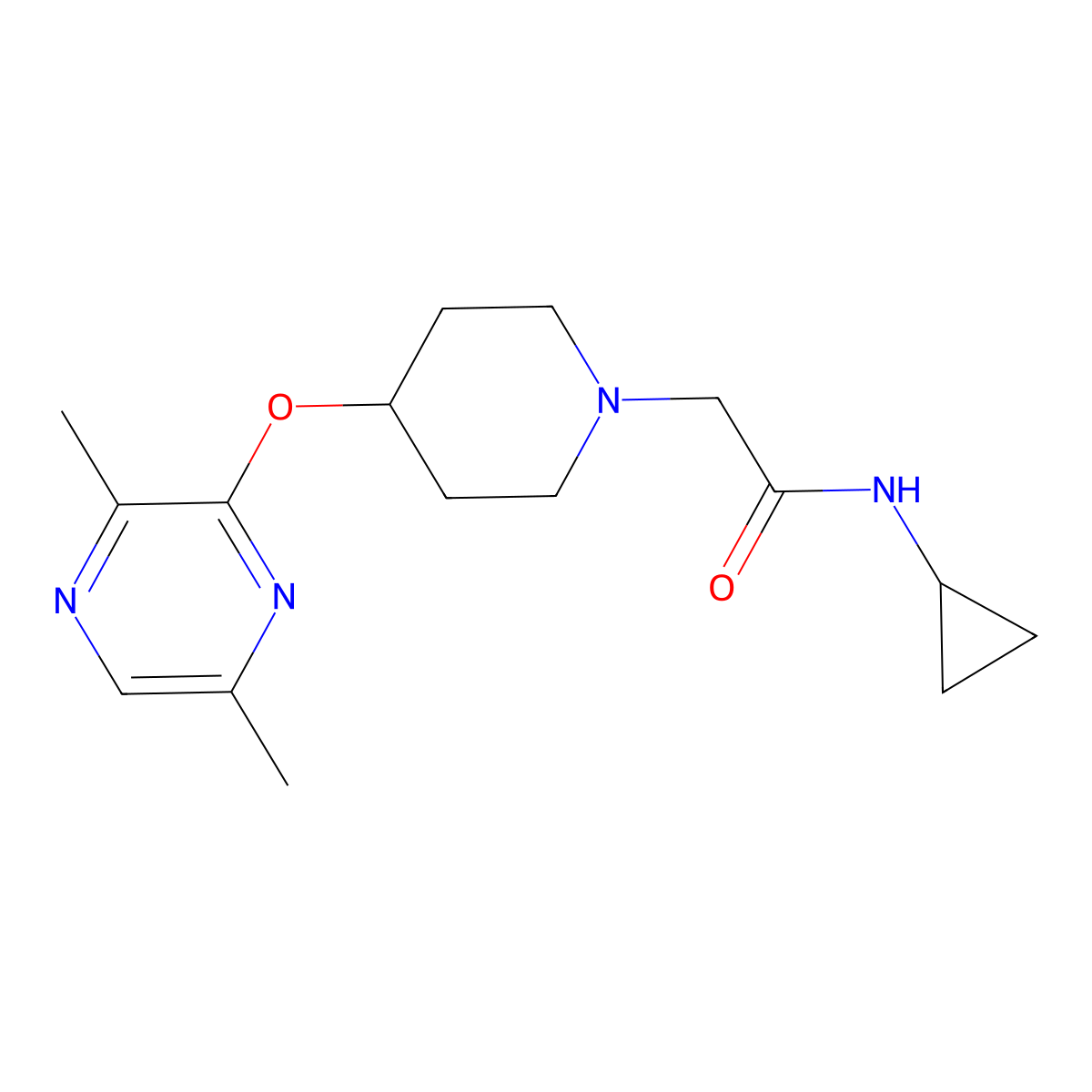 N-cyclopropyl-2-{4-[(3,6-dimethylpyrazin-2-yl)oxy]piperidin-1-yl}acetamide molecular structure, CAS 2742050-50-4