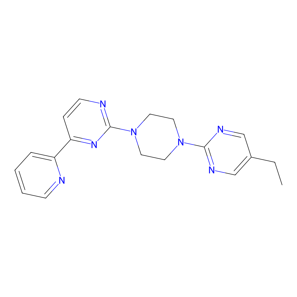 2-[4-(5-Ethylpyrimidin-2-yl)piperazin-1-yl]-4-(pyridin-2-yl)pyrimidine molecular structure, CAS 2742050-51-5