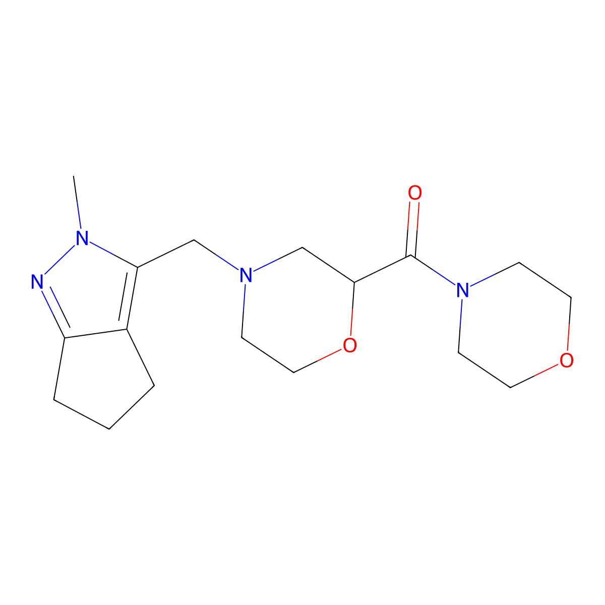 4-({2-methyl-2H,4H,5H,6H-cyclopenta[c]pyrazol-3-yl}methyl)-2-(morpholine-4-carbonyl)morpholine molecular structure, CAS 2742050-53-7