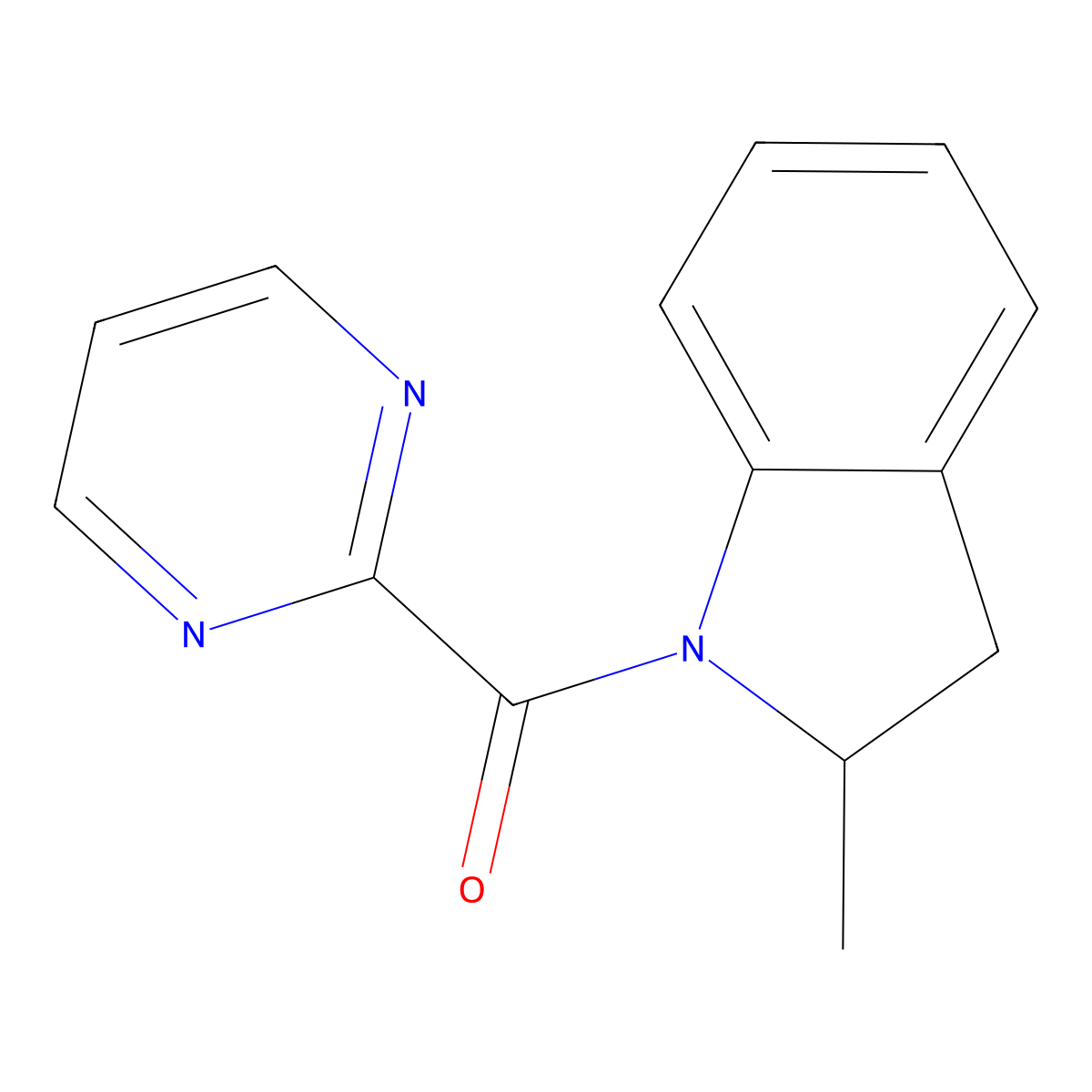 2-methyl-1-(pyrimidine-2-carbonyl)-2,3-dihydro-1H-indole molecular structure, CAS 2742050-59-3