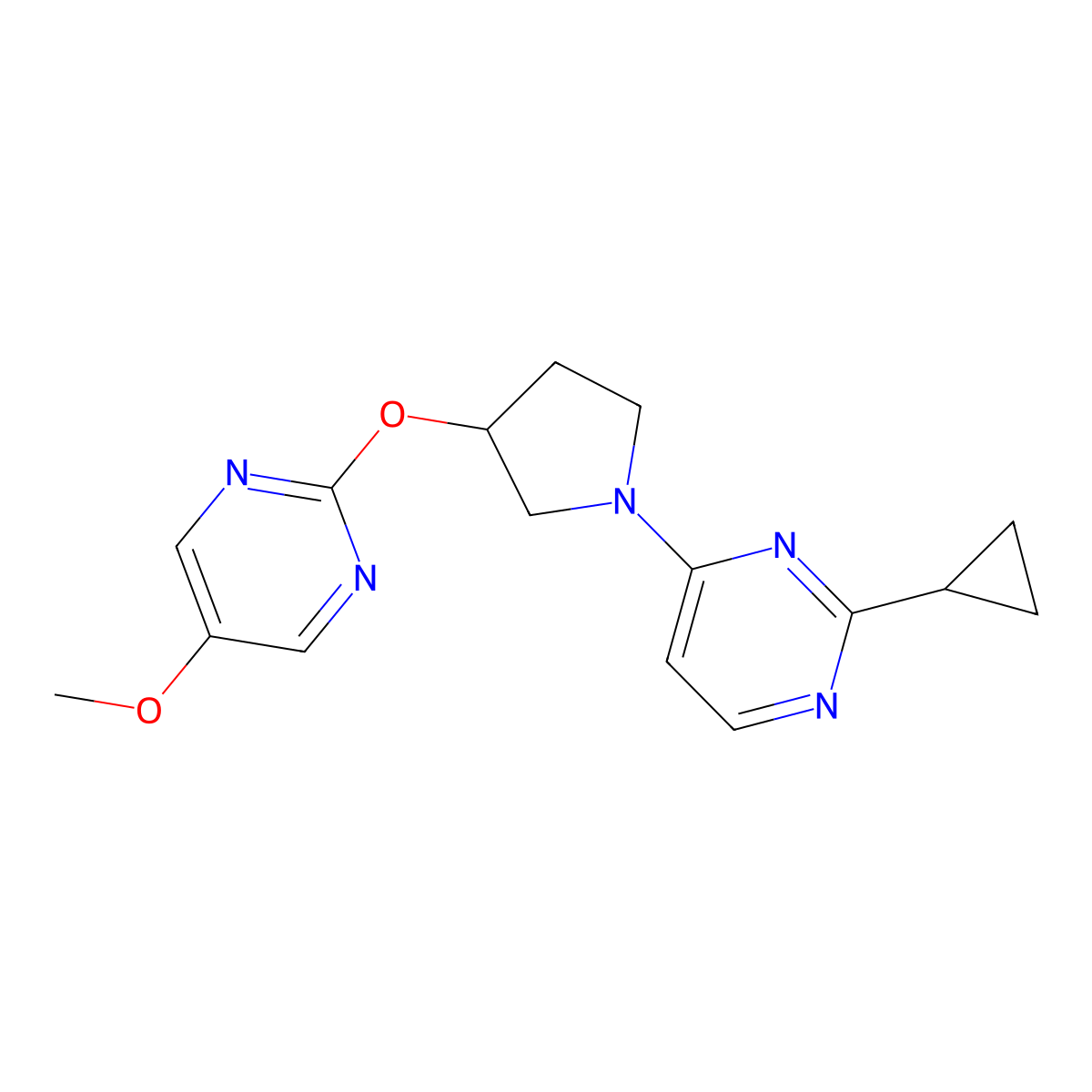 2-Cyclopropyl-4-{3-[(5-methoxypyrimidin-2-yl)oxy]pyrrolidin-1-yl}pyrimidine molecular structure, CAS 2742050-60-6