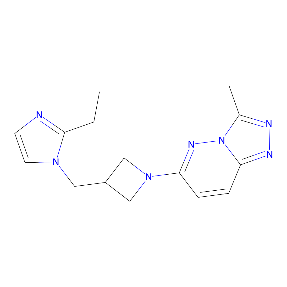 2-ethyl-1-[(1-{3-methyl-[1,2,4]triazolo[4,3-b]pyridazin-6-yl}azetidin-3-yl)methyl]-1H-imidazole molecular structure, CAS 2742050-61-7
