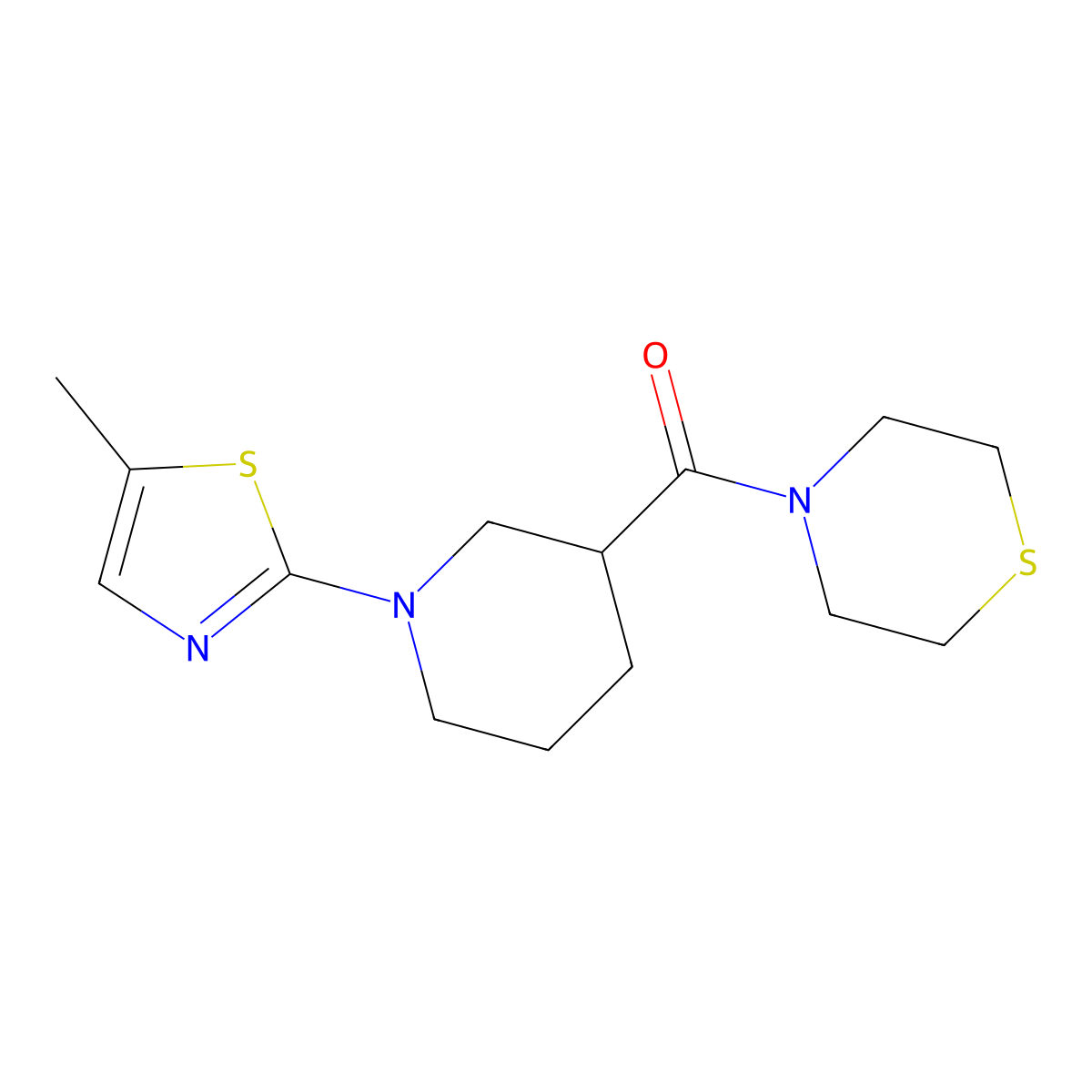 4-[1-(5-Methyl-1,3-thiazol-2-yl)piperidine-3-carbonyl]thiomorpholine molecular structure, CAS 2742050-63-9