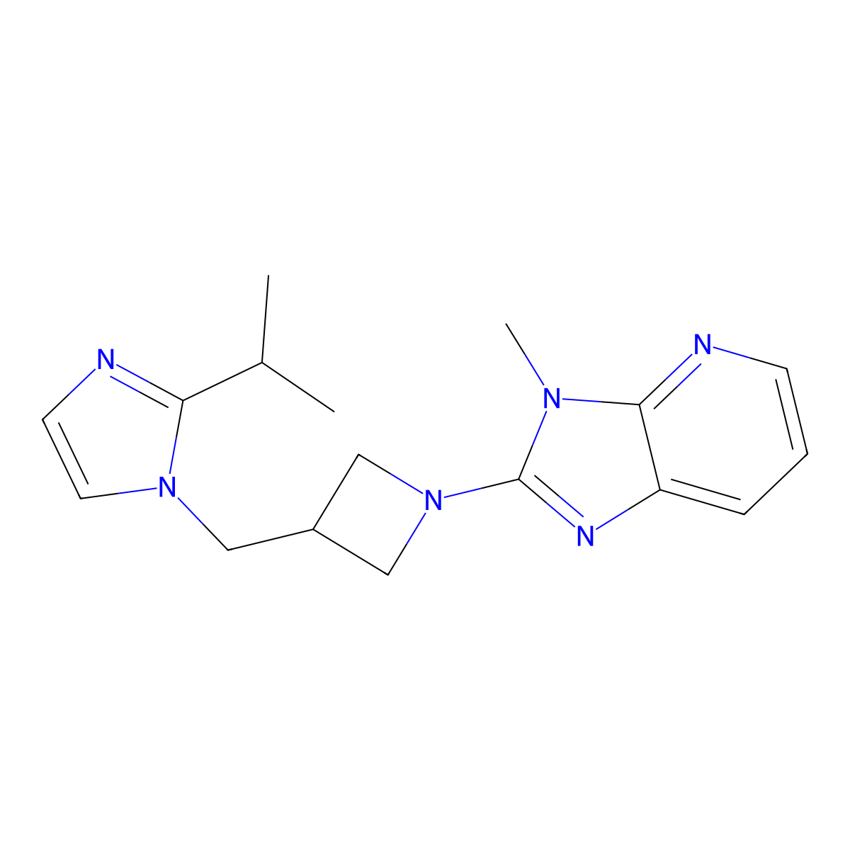 1-[(1-{3-methyl-3H-imidazo[4,5-b]pyridin-2-yl}azetidin-3-yl)methyl]-2-(propan-2-yl)-1H-imidazole molecular structure, CAS 2742050-68-4