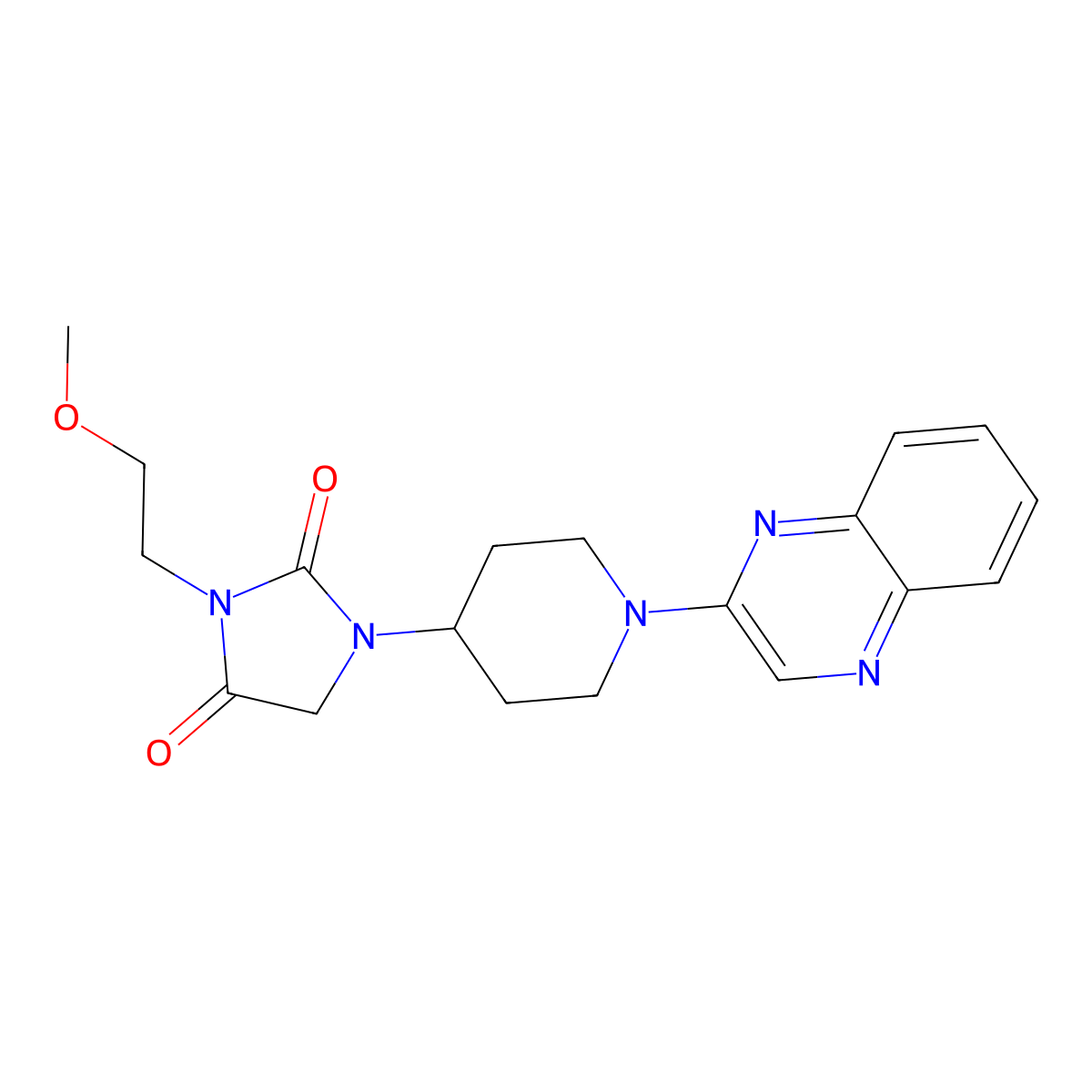 3-(2-Methoxyethyl)-1-[1-(quinoxalin-2-yl)piperidin-4-yl]imidazolidine-2,4-dione molecular structure, CAS 2742050-70-8
