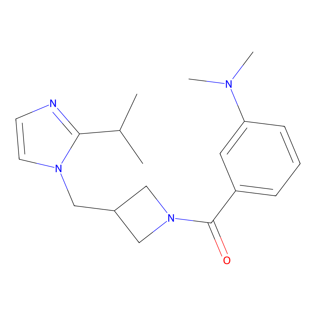 N,N-dimethyl-3-(3-{[2-(propan-2-yl)-1H-imidazol-1-yl]methyl}azetidine-1-carbonyl)aniline molecular structure, CAS 2742050-72-0