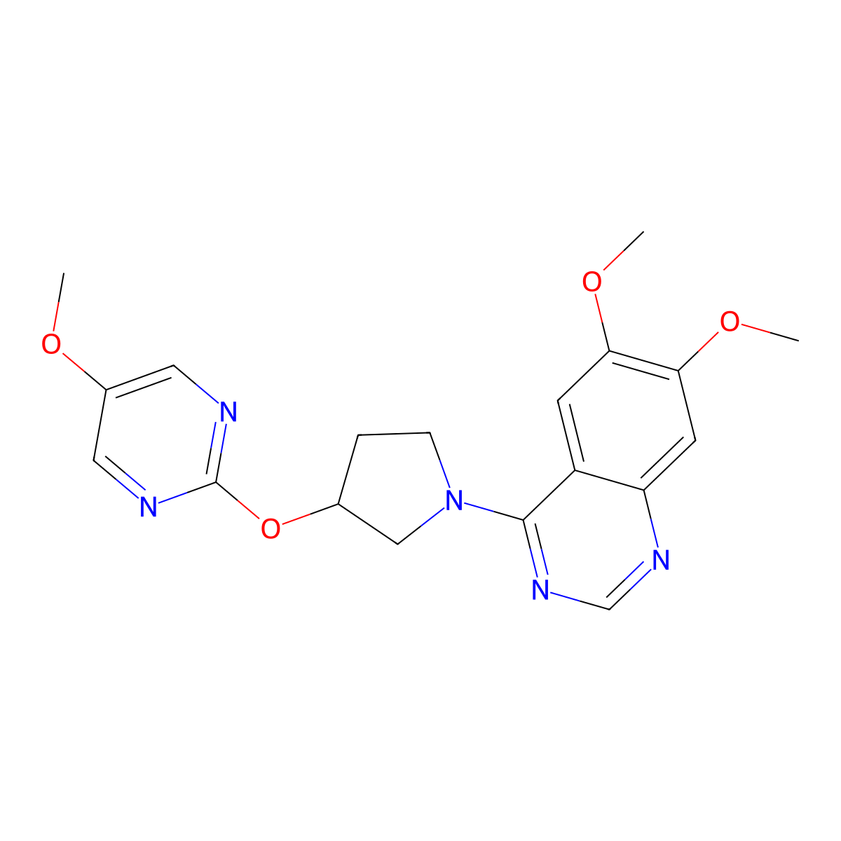 6,7-Dimethoxy-4-{3-[(5-methoxypyrimidin-2-yl)oxy]pyrrolidin-1-yl}quinazoline molecular structure, CAS 2742050-76-4