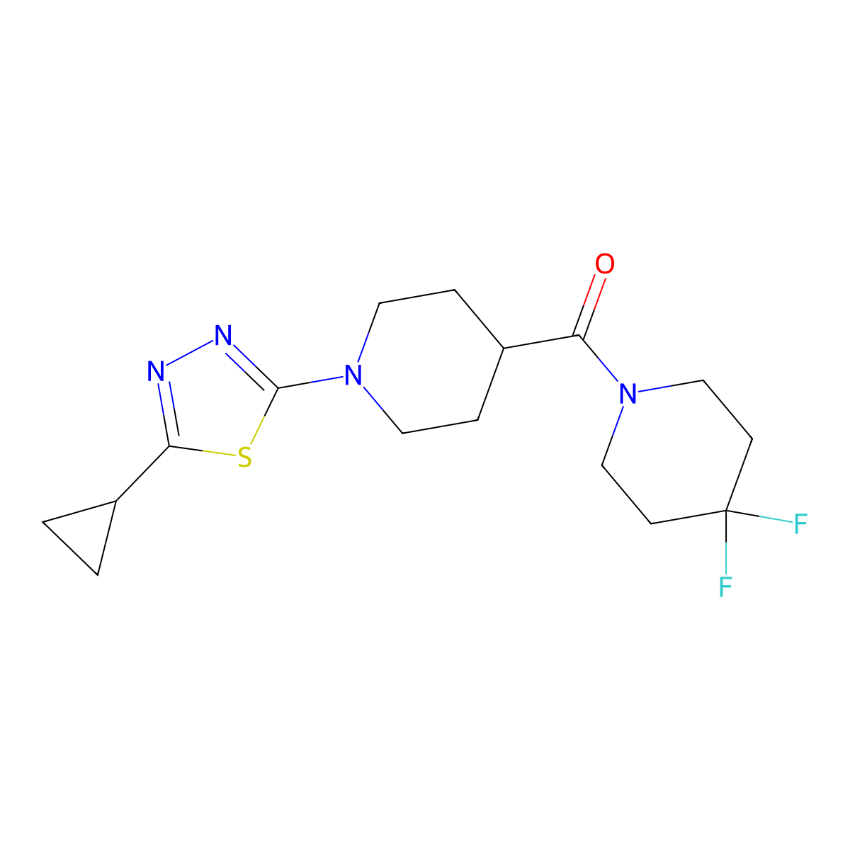 1-(5-Cyclopropyl-1,3,4-thiadiazol-2-yl)-4-(4,4-difluoropiperidine-1-carbonyl)piperidine molecular structure, CAS 2742050-78-6