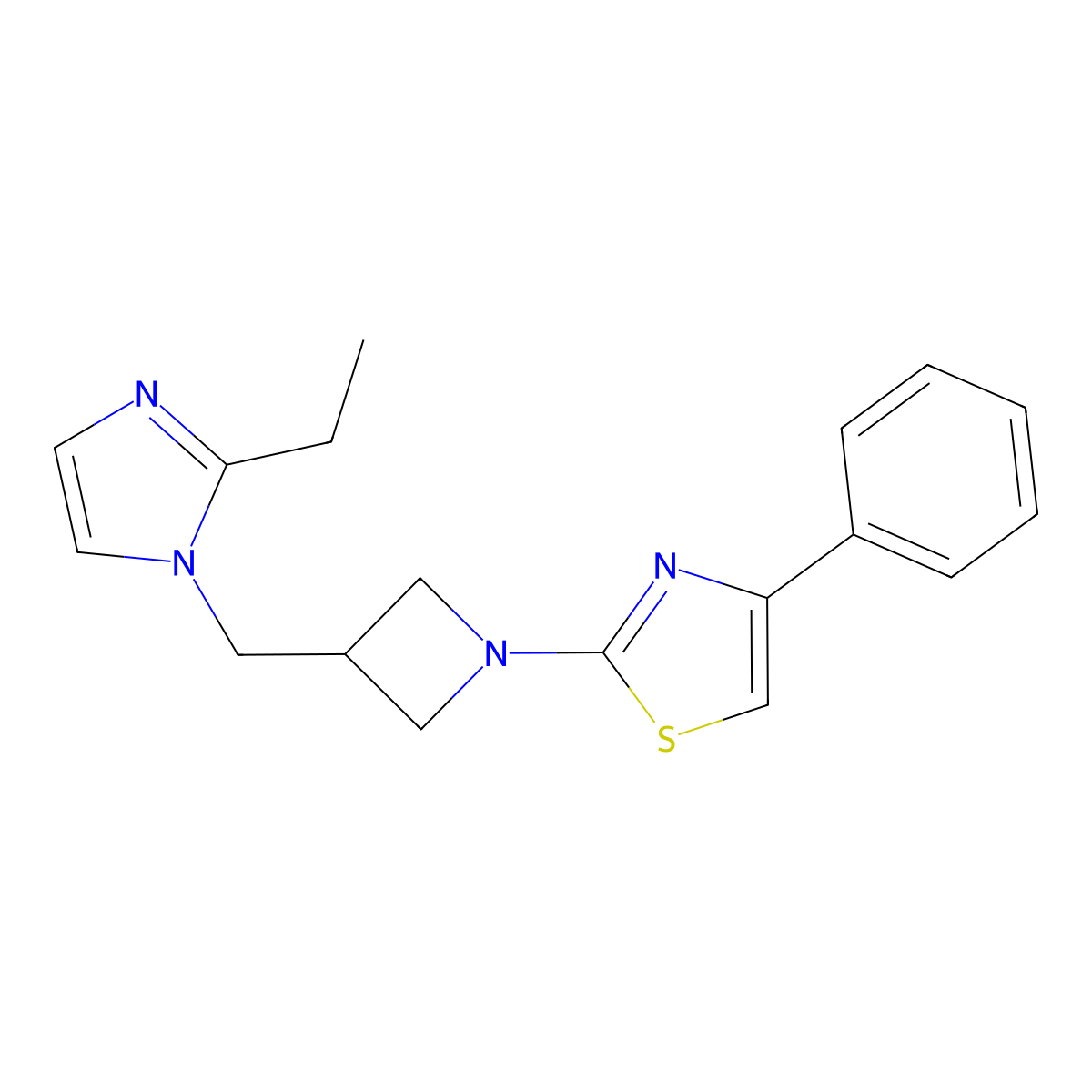 2-{3-[(2-ethyl-1H-imidazol-1-yl)methyl]azetidin-1-yl}-4-phenyl-1,3-thiazole molecular structure, CAS 2742050-80-0